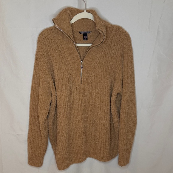 Victoria's Secret Sweaters - Victoria's Secret Camel Quarter Zip-Up Fleece Sweater Sweatshirt Top